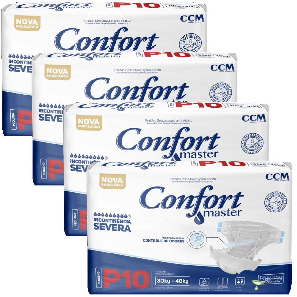 Kit 4 Fraldas Geriátricas Confort Master Regular  P 10 Uni