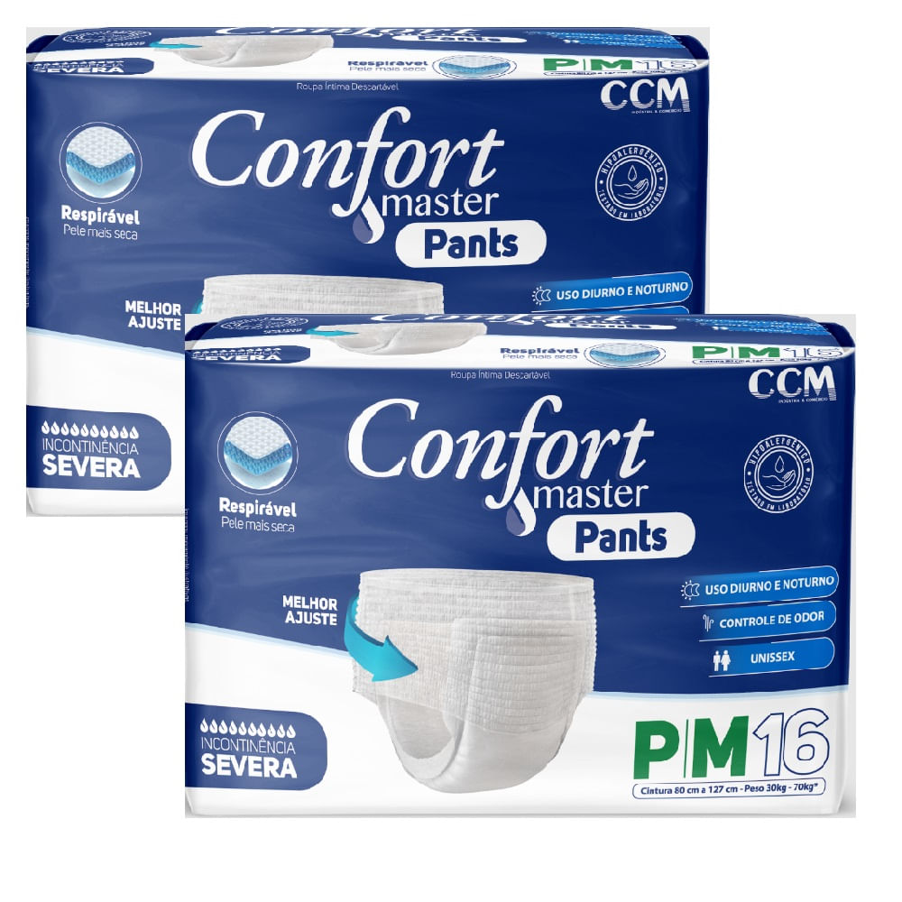 Kit 2 Fraldas Geriátricas Confort Master Pants Jumb P/m 16un
