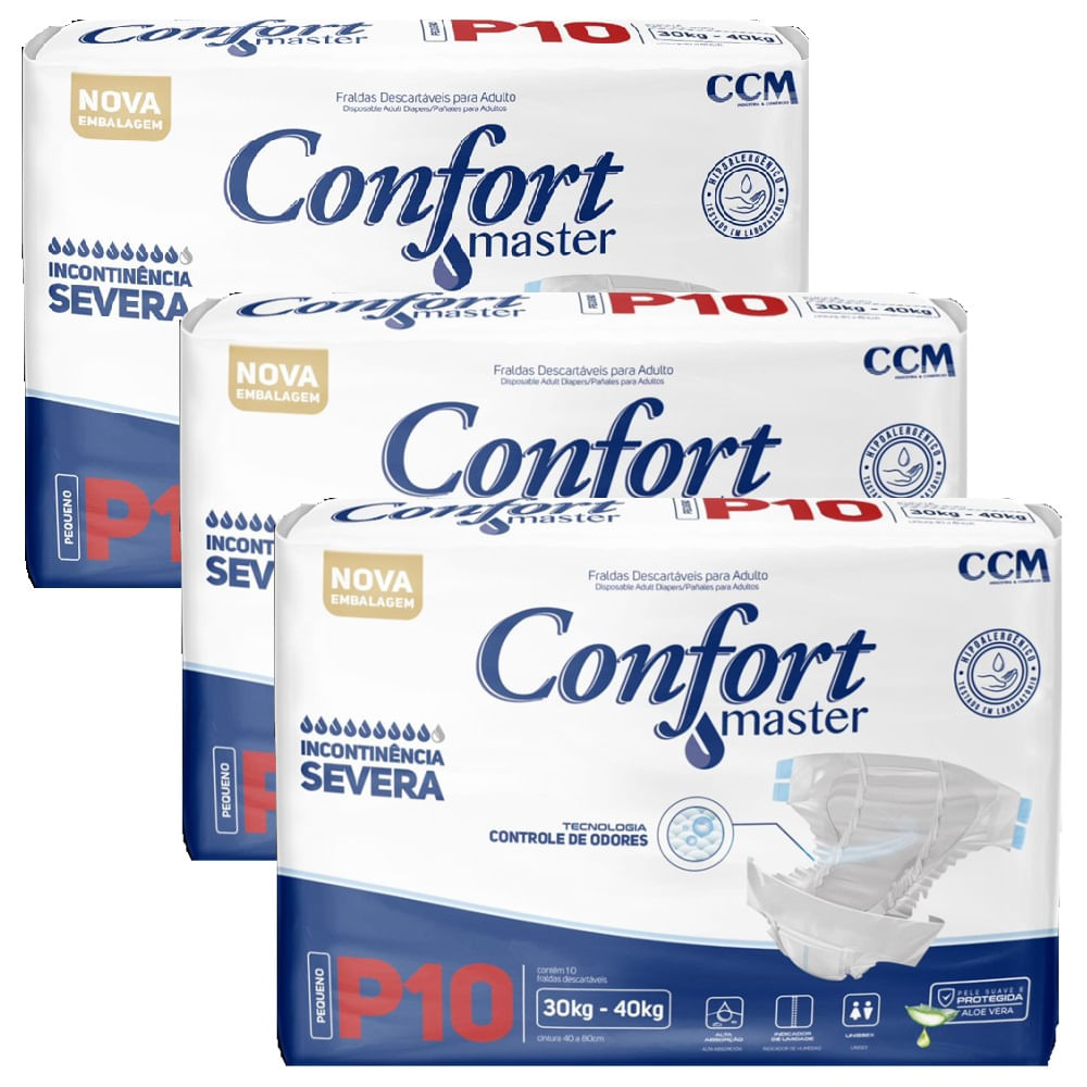 Kit 3 Fraldas Geriátricas Confort Master Regular  P 10 Uni