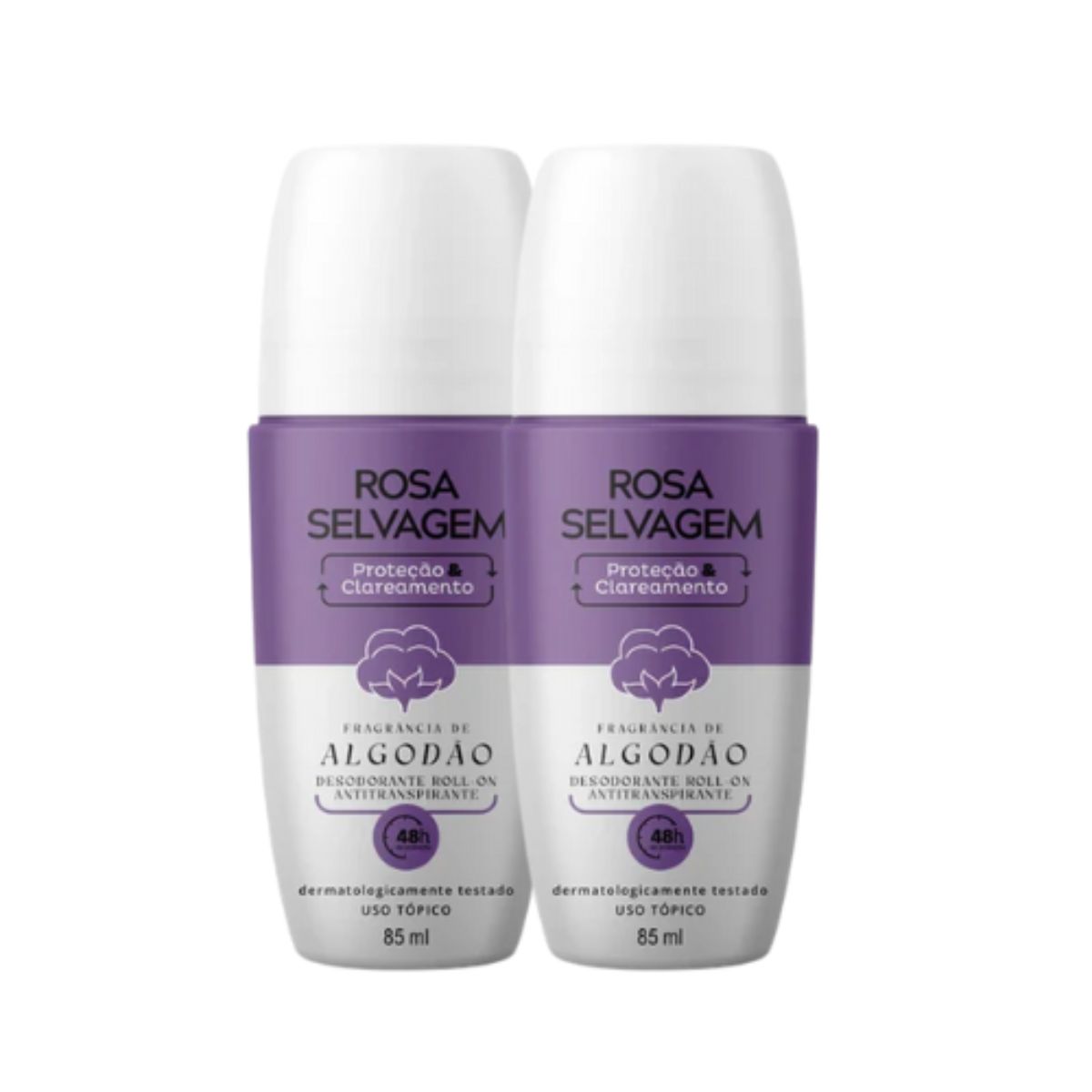 Kit 2 Desodorantes Roll-on Clareador Rosa Selvagem Algodão 85ml