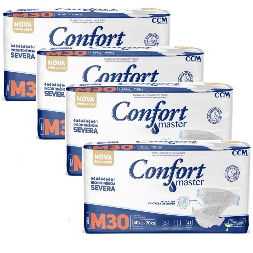 Kit 4 Fraldas Geriátricas Confort Master Econ  M 30 Unidades