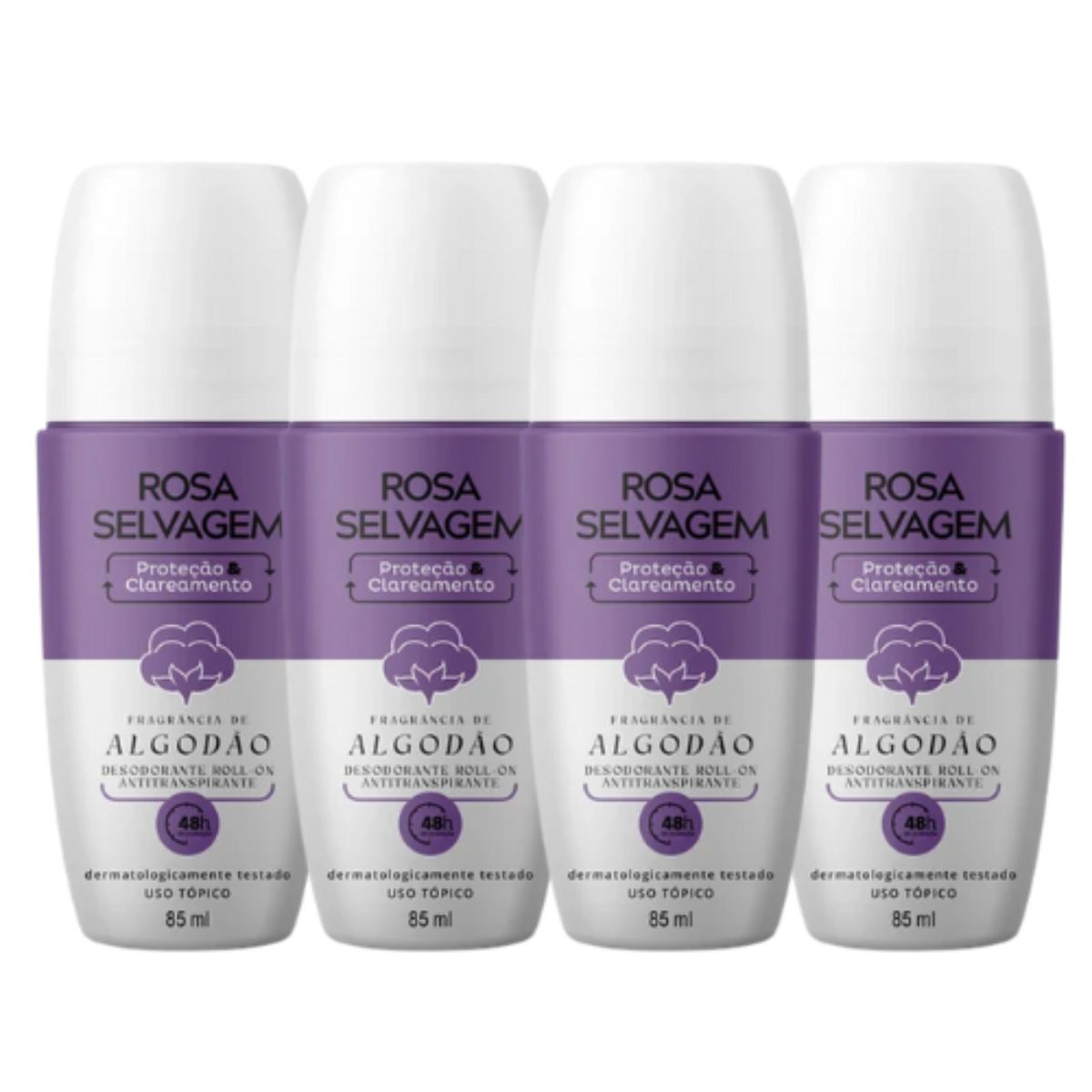 Kit 4 Desodorantes Roll-on Clareador Rosa Selvagem Algodão 85ml