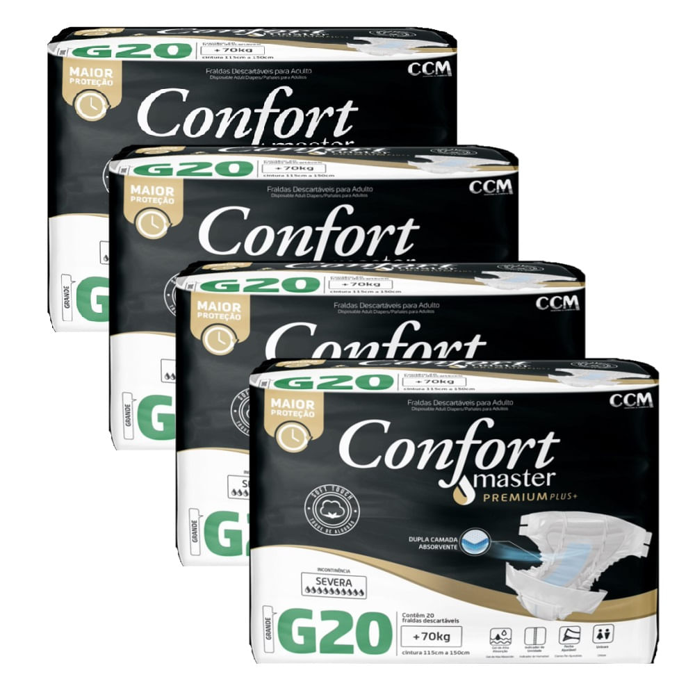 Kit 4 Fraldas Geriátricas Confort Premium Eco G 20 Un