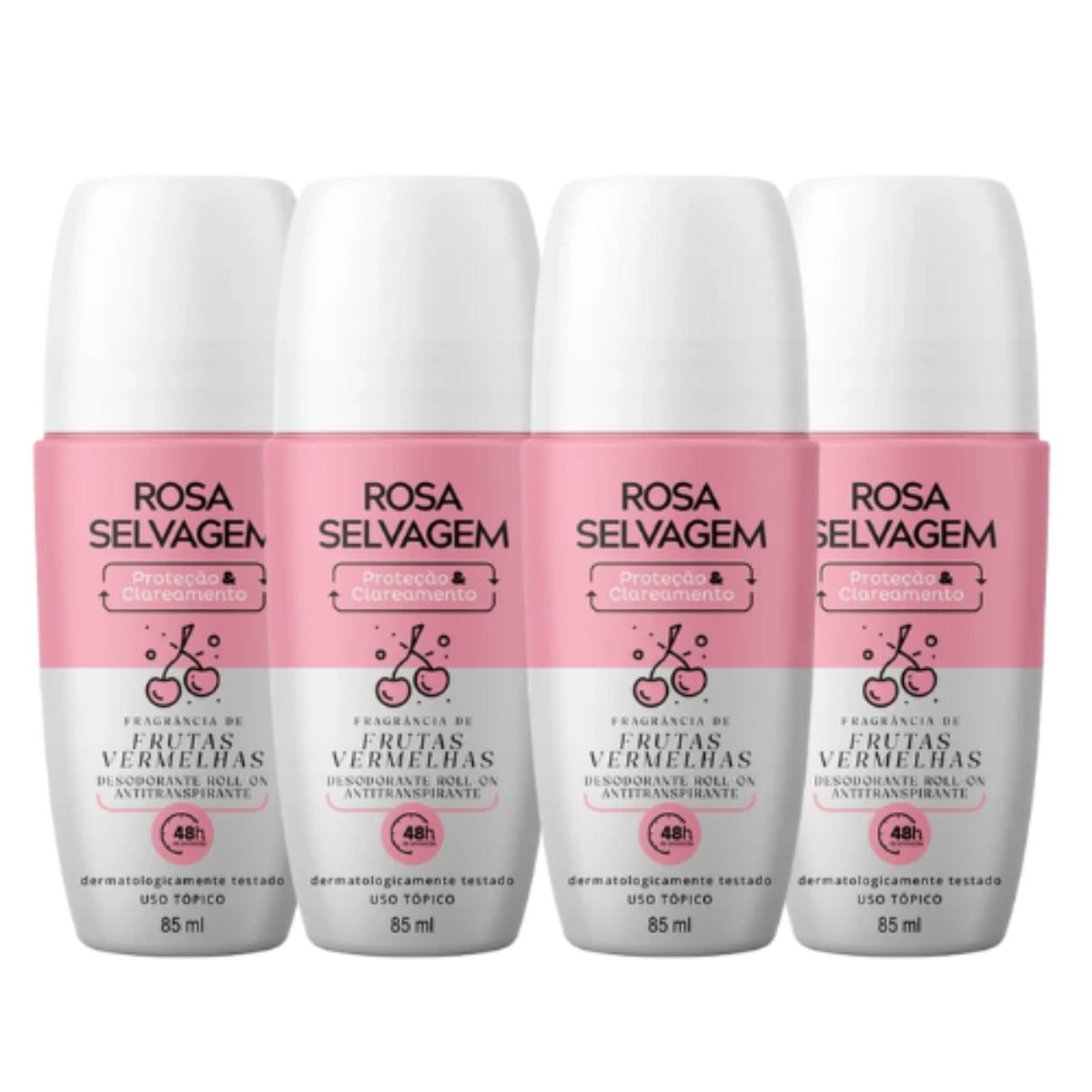 Kit 4 Desodorantes Roll-on Clareador Rosa Selvagem Frutas Vermelhas 85ml