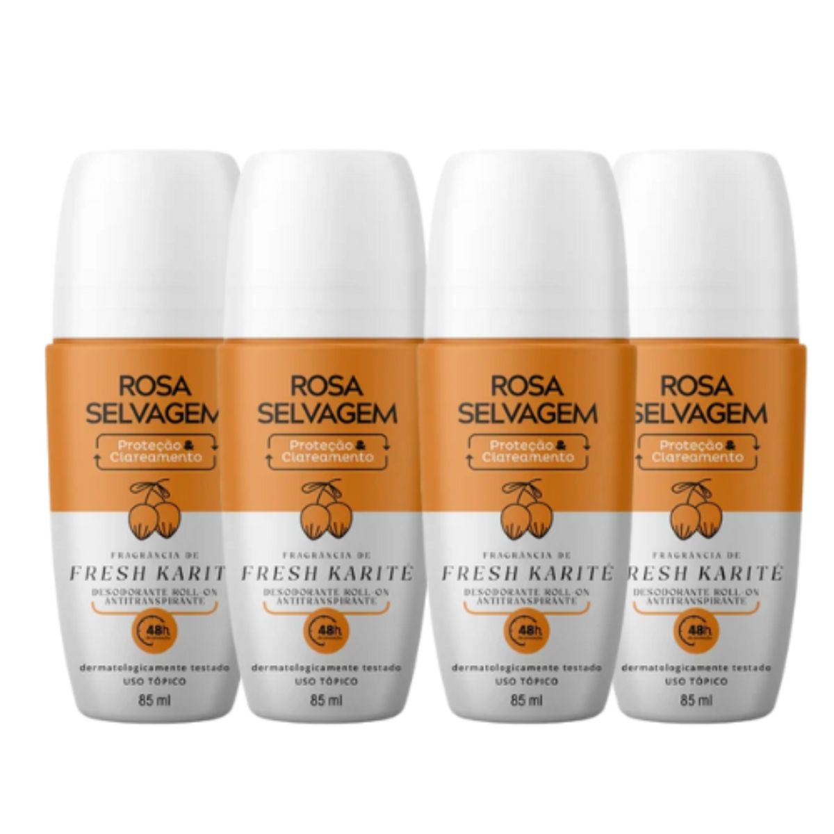 Kit 4 Desodorantes Roll-on Clareador Rosa Selvagem Karite 85ml
