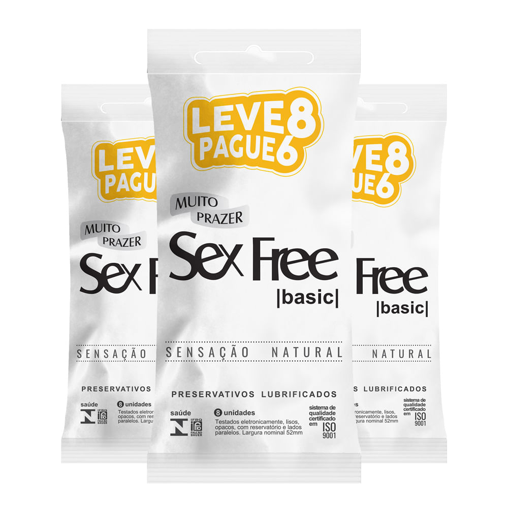 Kit 3 Preservativos 8 Unidades Basic Sex Free