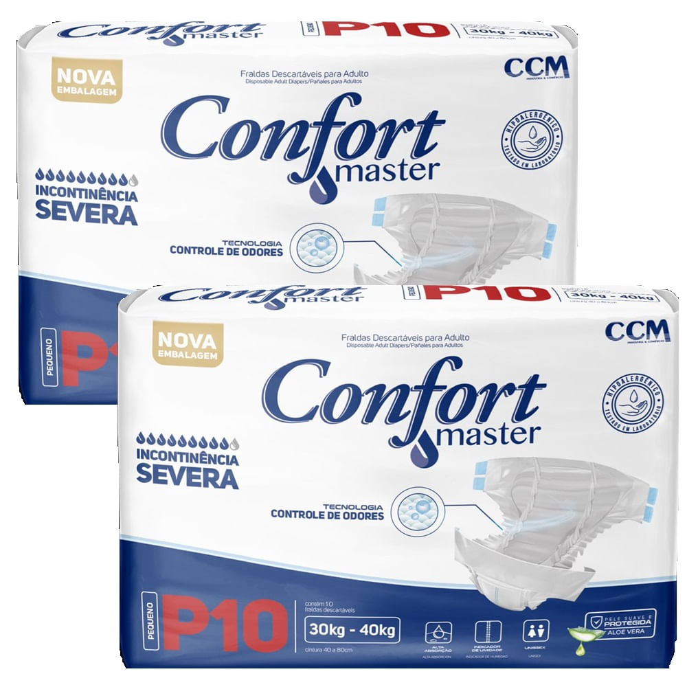 Kit 2 Fraldas Geriátricas Confort Master Regular  P 10 Uni
