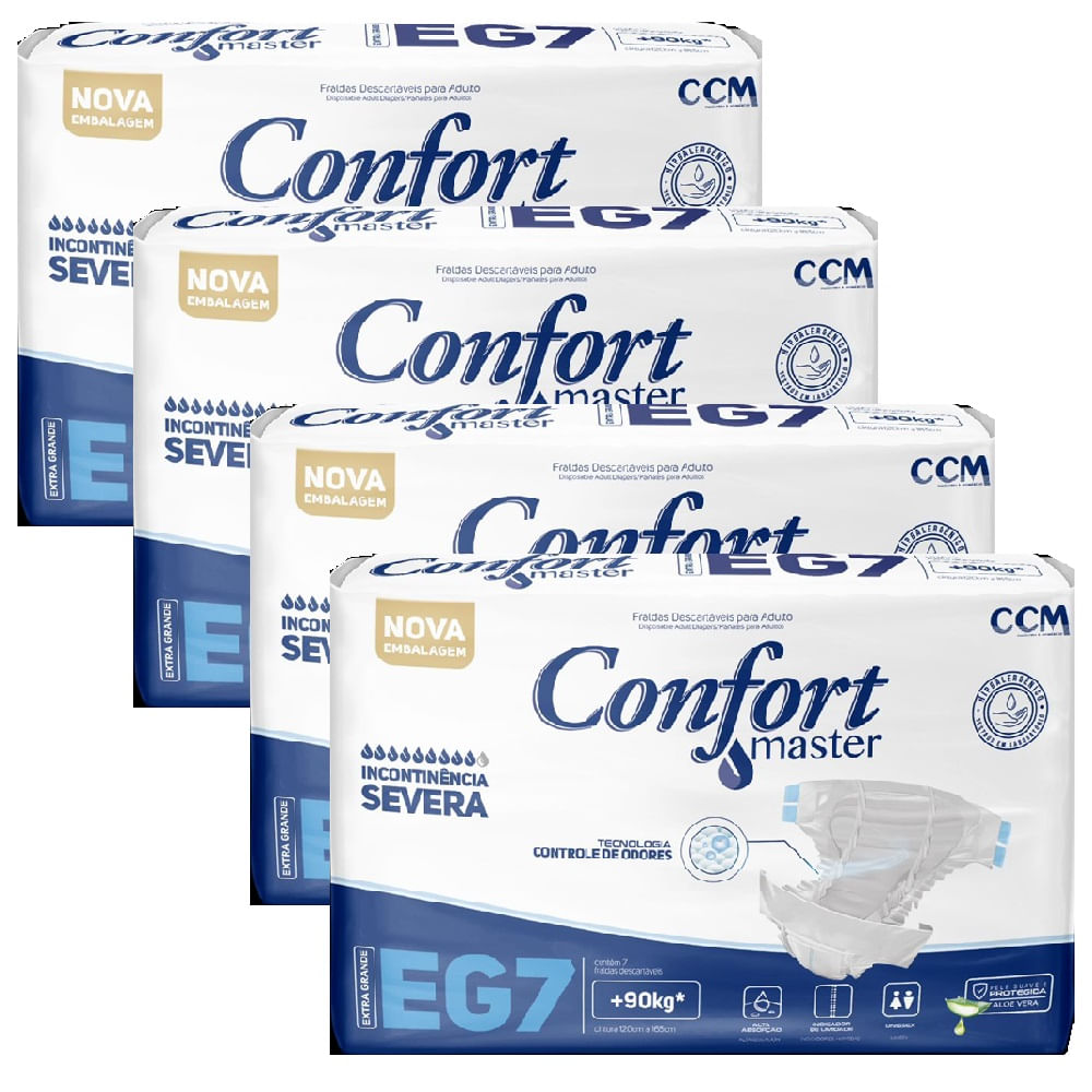 Kit 4 Fraldas Geriátricas Confort Master Regular Extra G 7 Uni
