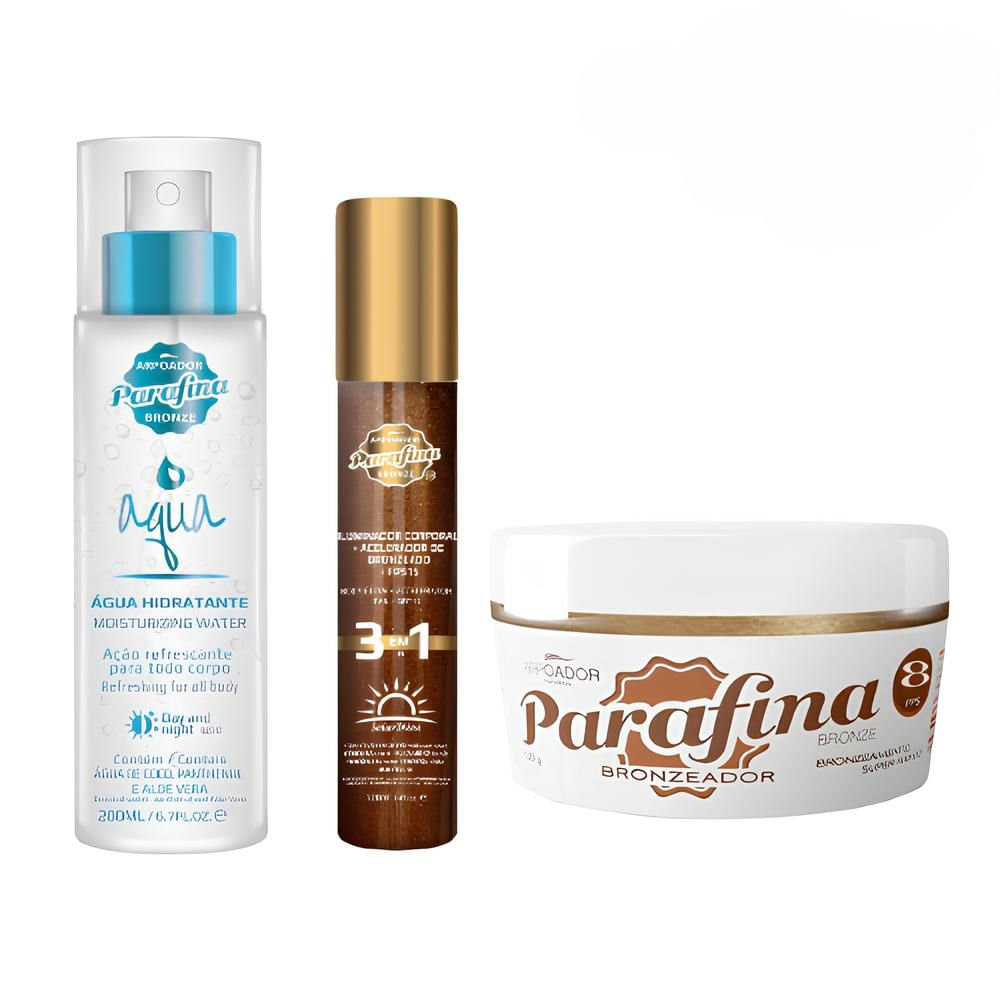 Kit Parafina Bronze Fps8 + Solar Shine 3em1 +aqua Hidratante