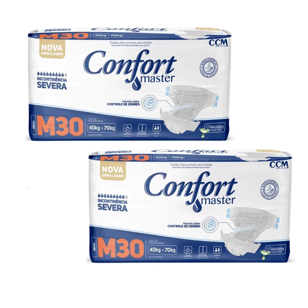 Kit 2 Fraldas Geriátricas Adultos Confort Master Econômica M