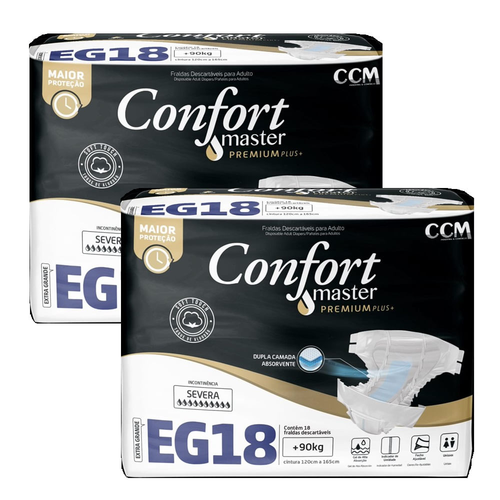 Kit 2 Fraldas Geriátricas Confort Premium Econ Extra G 18 Un