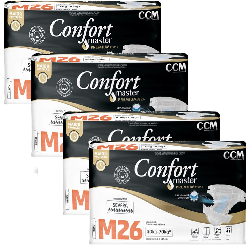 Kit 4 Fraldas Geriátricas Adultos Confort Premium Econômico M