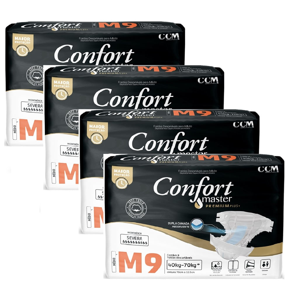 Kit 4 Fraldas Geriátricas Adultos Confort Premium Regular M