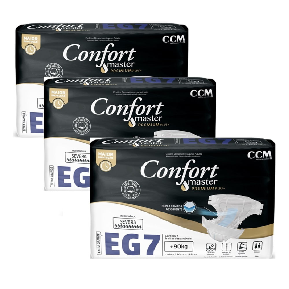 Kit 3 Fraldas Geriátricas Confort  Premium Regular EX G 7 Un