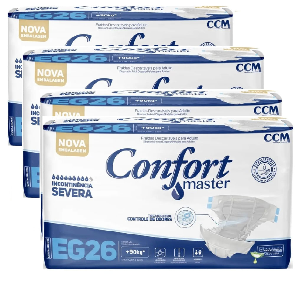 Kit 4 Fraldas Geriátricas Confort Master Econ Ex G 26 Um