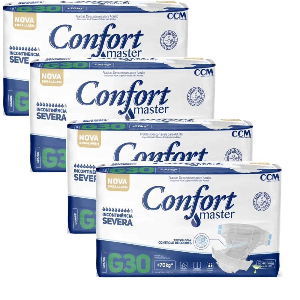 Kit 4 Fraldas Geriátricas Confort Master Econ  G 30 Unidades