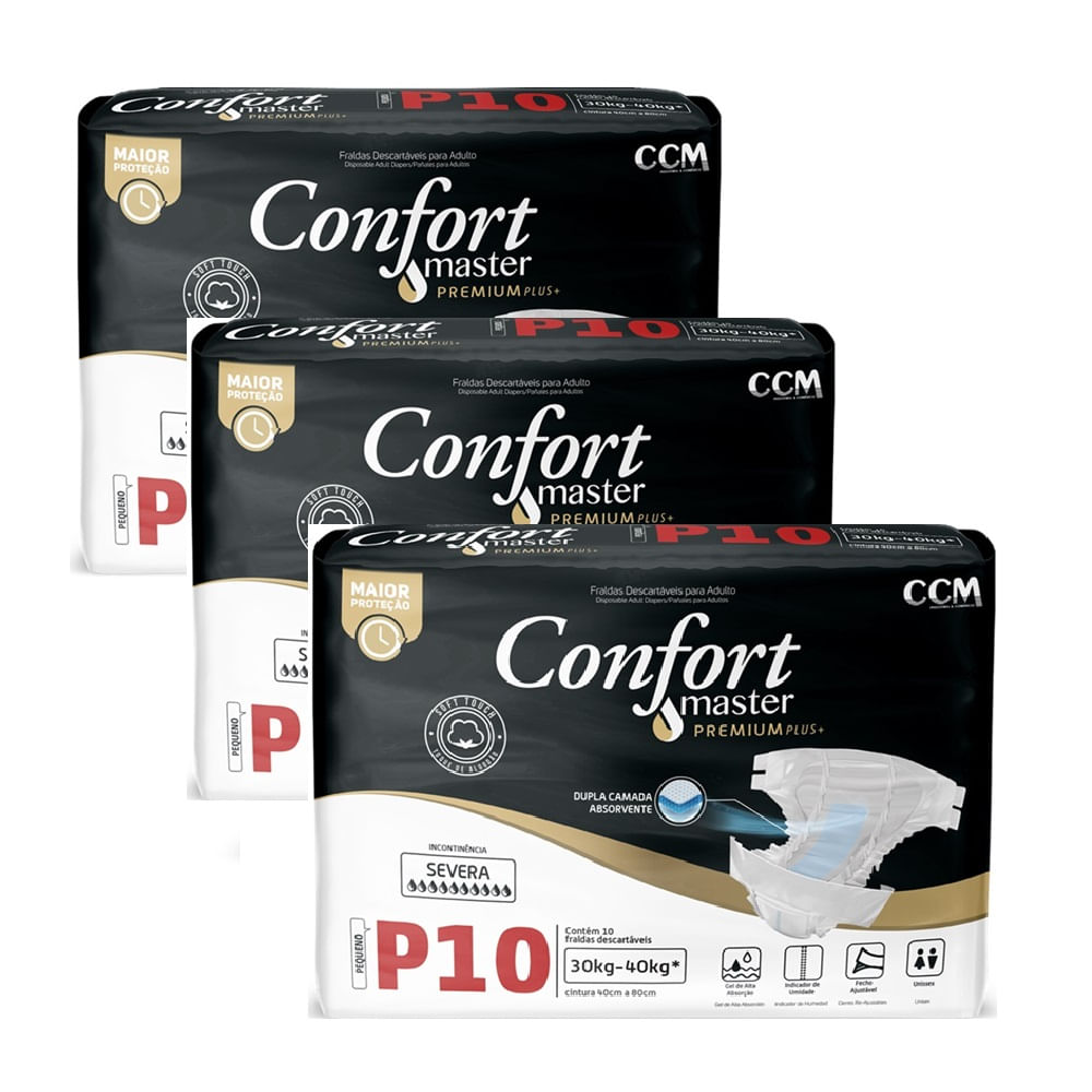 Kit 3 Fraldas Geriátricas Adultos Confort Premium Regular P