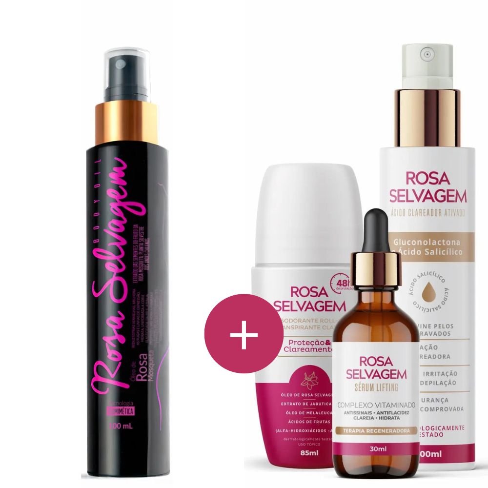 Kit Rosa Selvagem Óleo Corporal Desodorante Ácido E Serum
