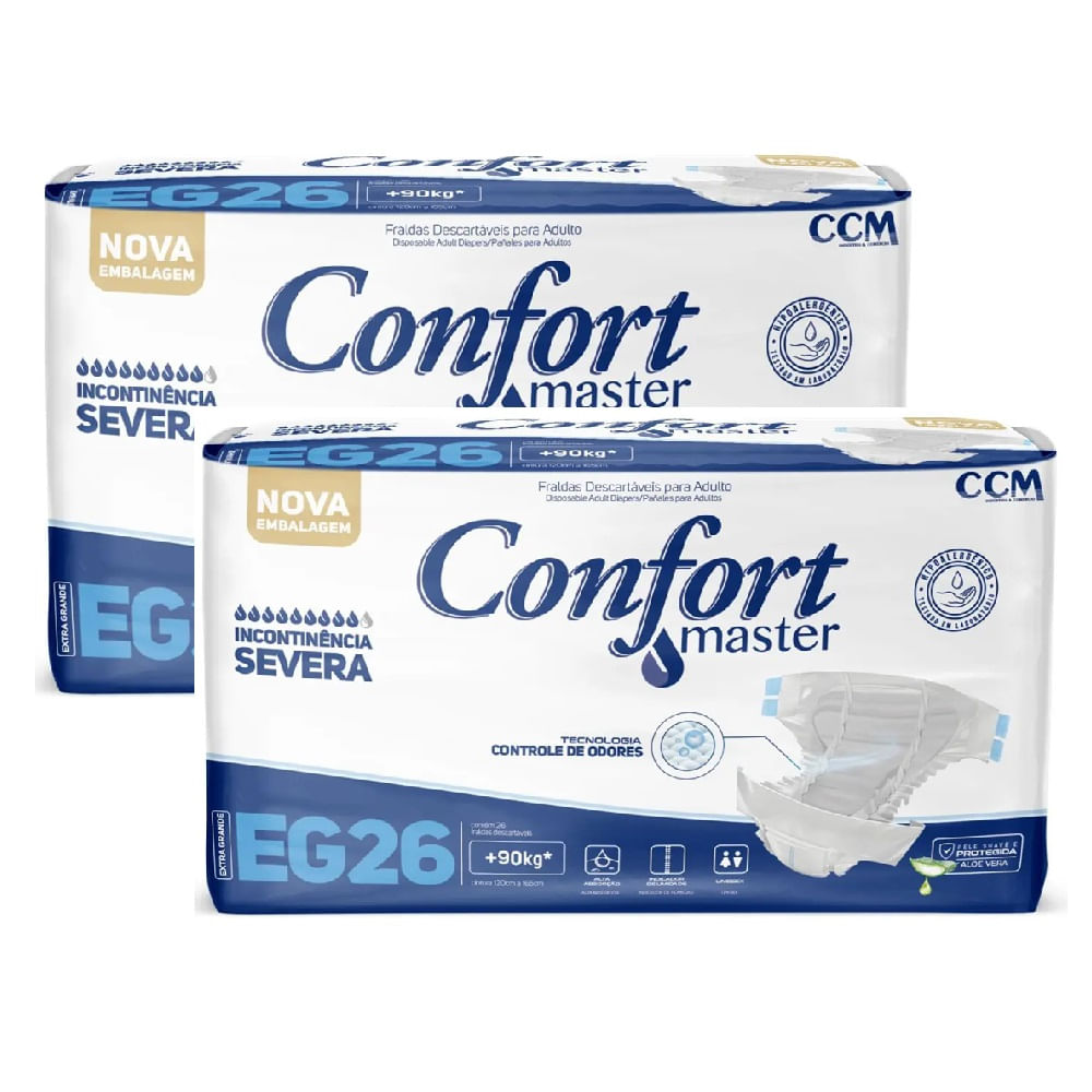 Kit 2 Fraldas Geriátricas Adultos Confort Master Econômica Xg