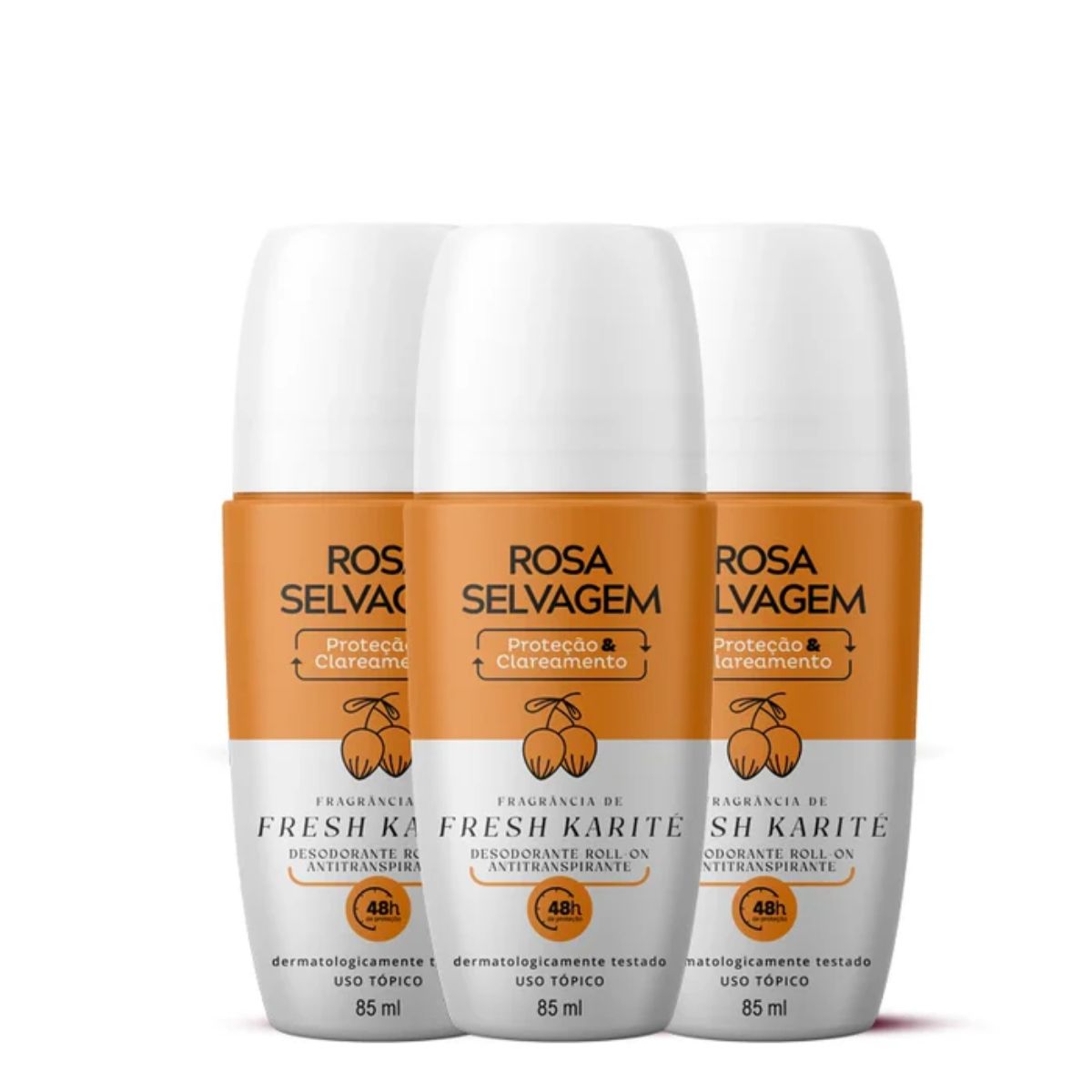 Kit 3 Desodorantes Roll-on Clareador Rosa Selvagem Karite 85ml