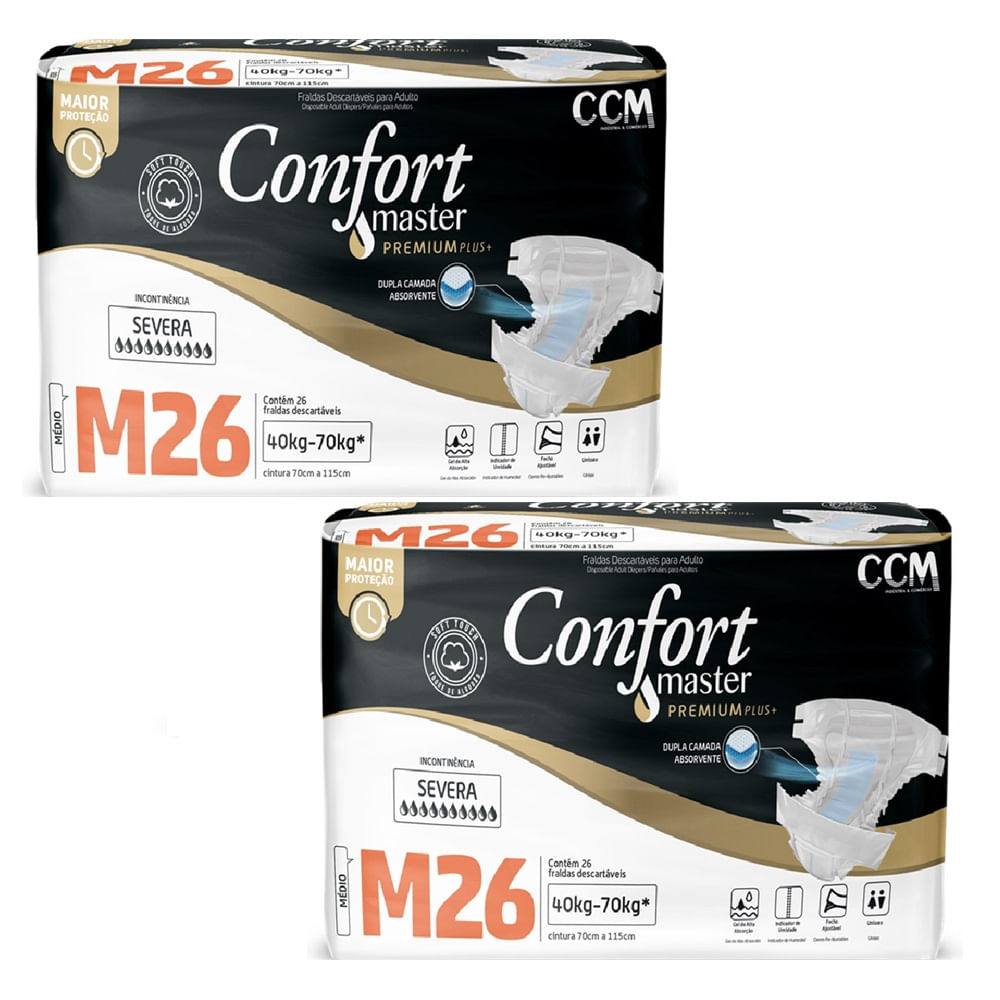 Kit 2 Fraldas Geriátricas Confort Premium Econômico M 26u