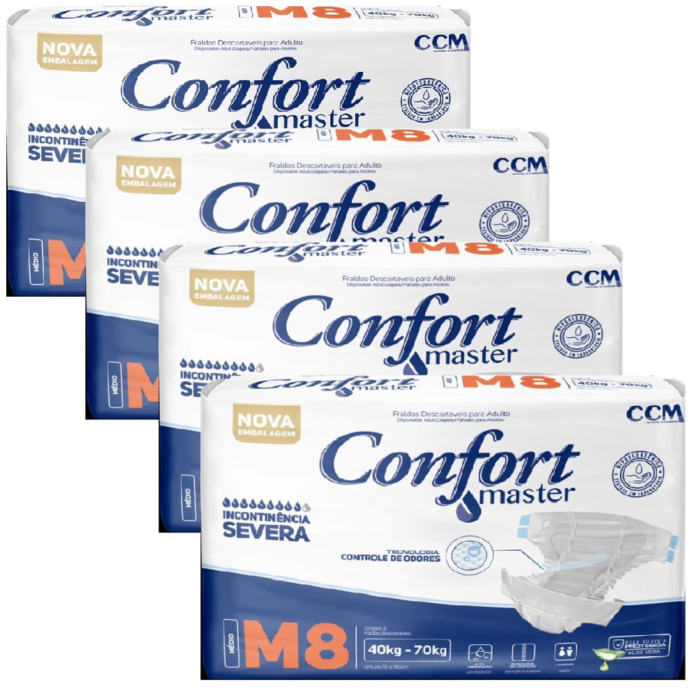 Kit 4 Fraldas Geriátricas Confort Master Regular M  8 Uni