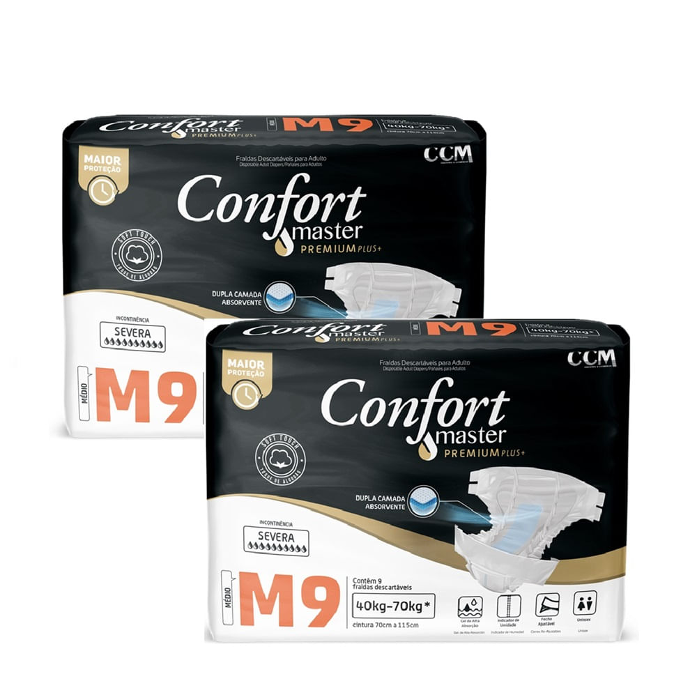 Kit 2 Fraldas Geriátricas Confort  Premium Regular M 9u