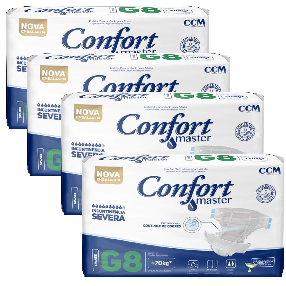 Kit 4 Fraldas Geriátricas Confort Master Regular G 8 Uni