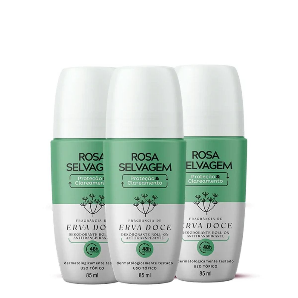 Kit 3 Desodorantes Roll-on Clareador Rosa Selvagem Erva Doce 85ml