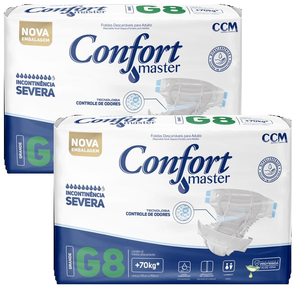 Kit 2 Fraldas Geriátricas Confort Master Regular G 8 Uni