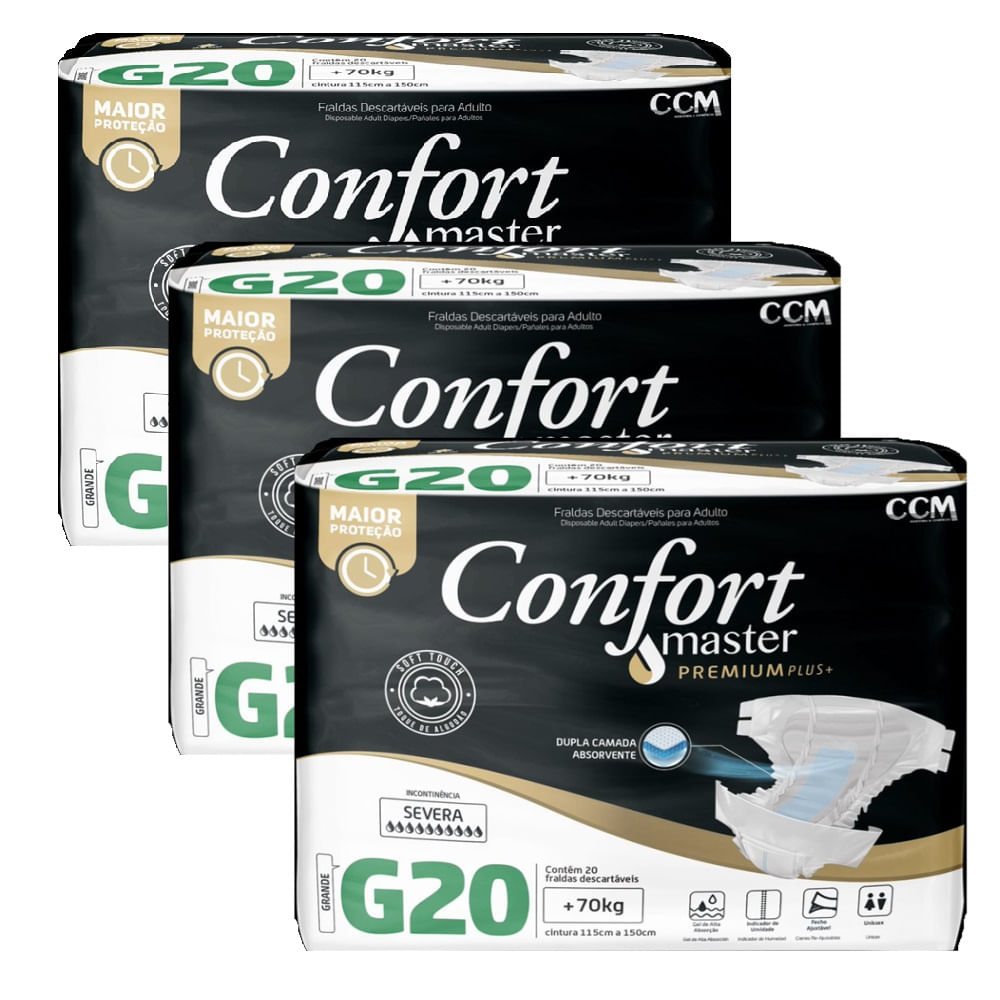 Kit 3 Fraldas Geriátricas Confort Premium Eco G 20 Un