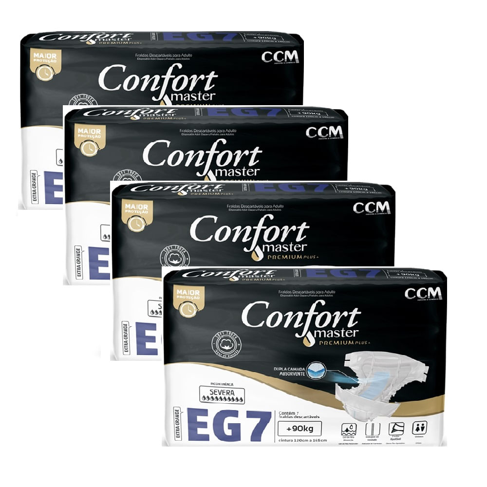 Kit 4 Fraldas Geriátricas Confort  Premium Regular EX G 7 Un