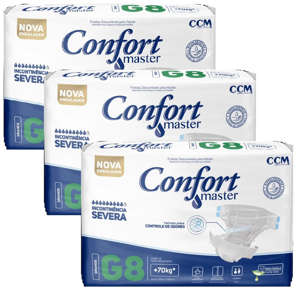 Kit 3 Fraldas Geriátricas Confort Master Regular G 8 Uni