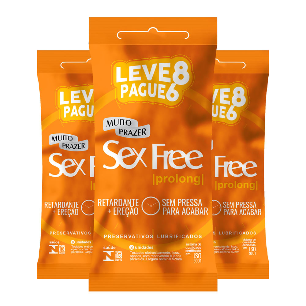Kit 3 Preservativo Sex Free Prolong 8 Unidades