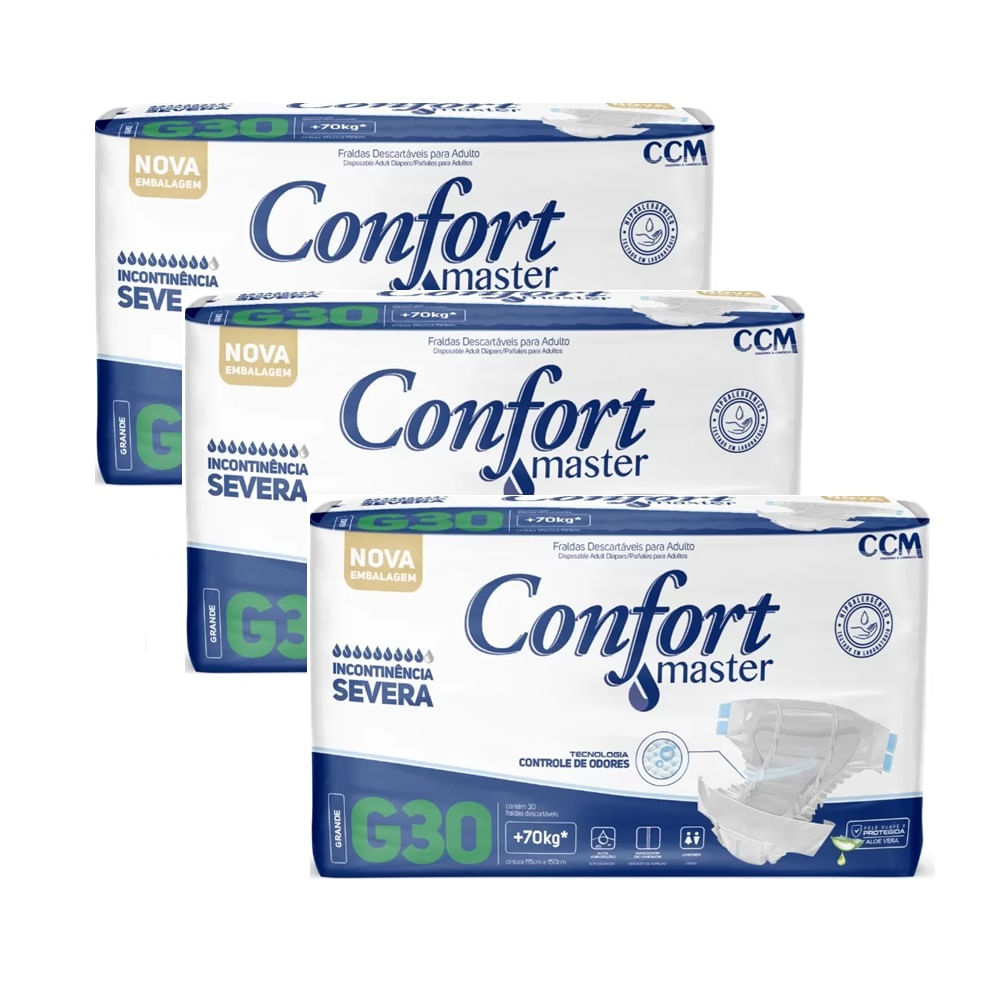 Kit 3 Fraldas Geriátricas Confort Master Econ  G 30 Unidades