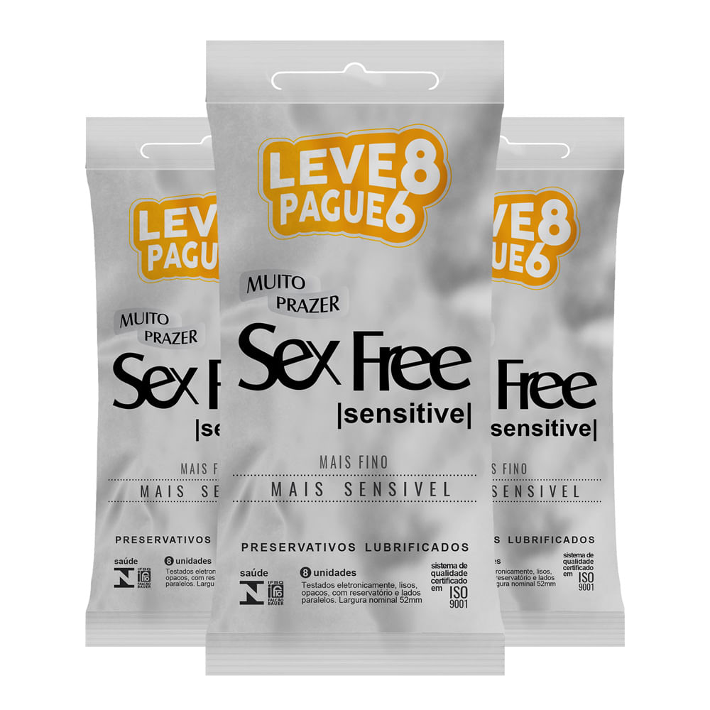 Kit 3 Preservativo Sex Free Sensitive Mais Fino 8 Unidades