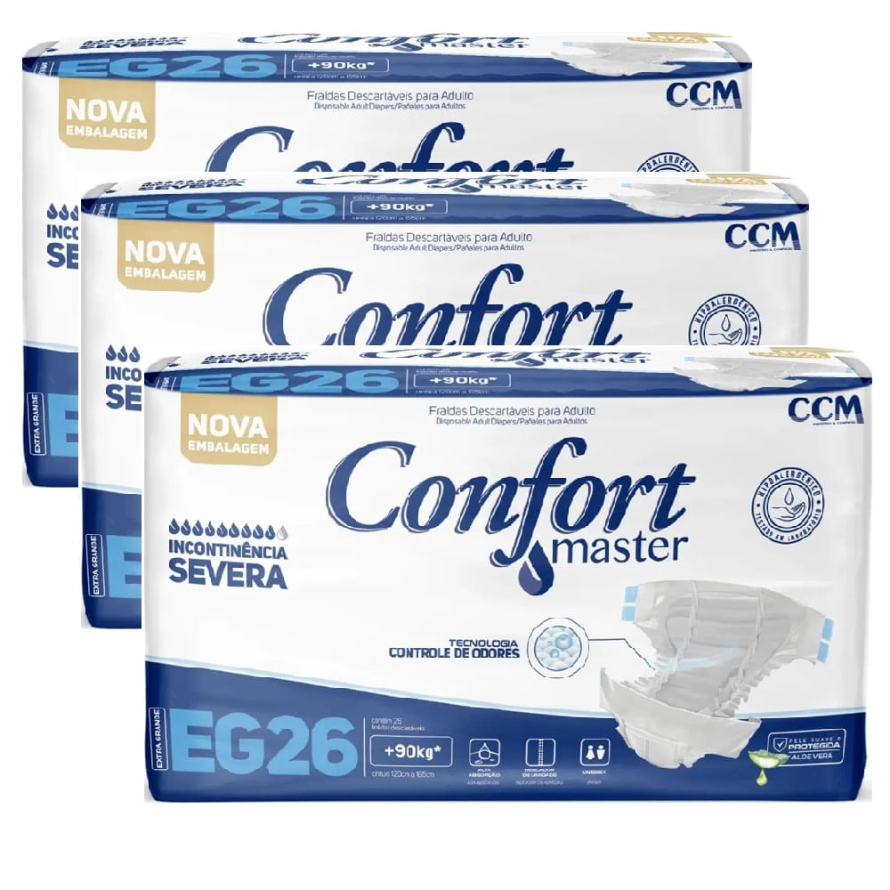 Kit 3 Fraldas Geriátricas Confort Master Econ Ex G 26 Un