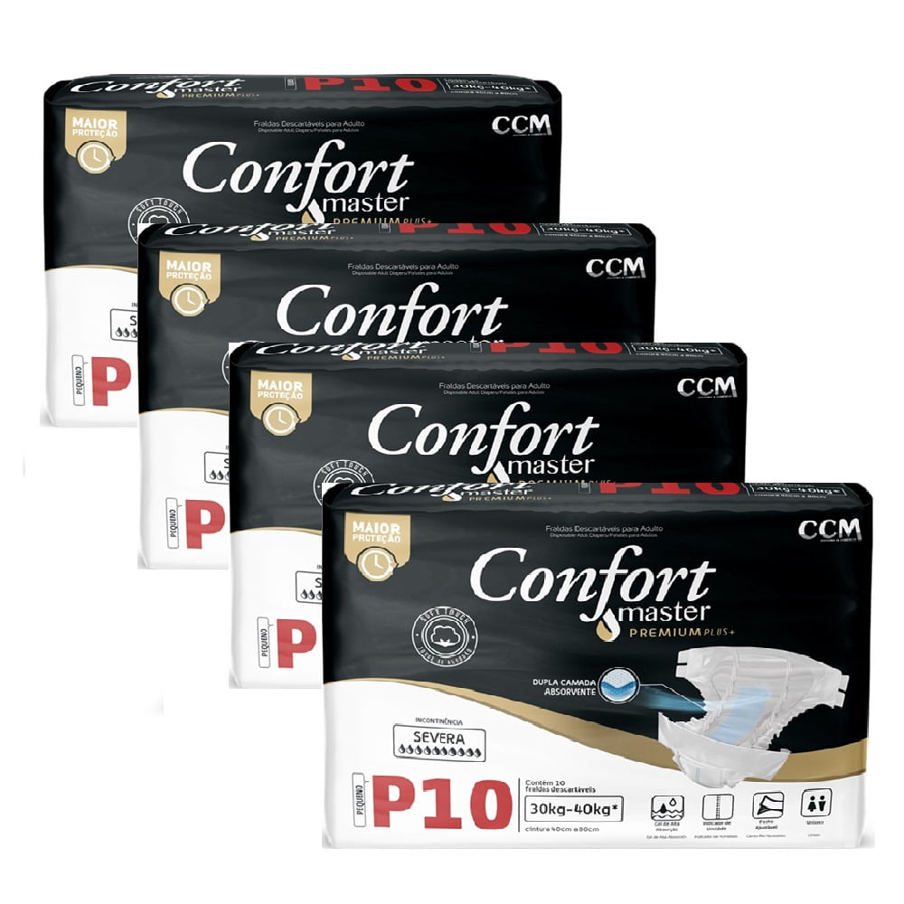 Kit 4 Fraldas Geriátricas Confort  Premium Regular P 10u