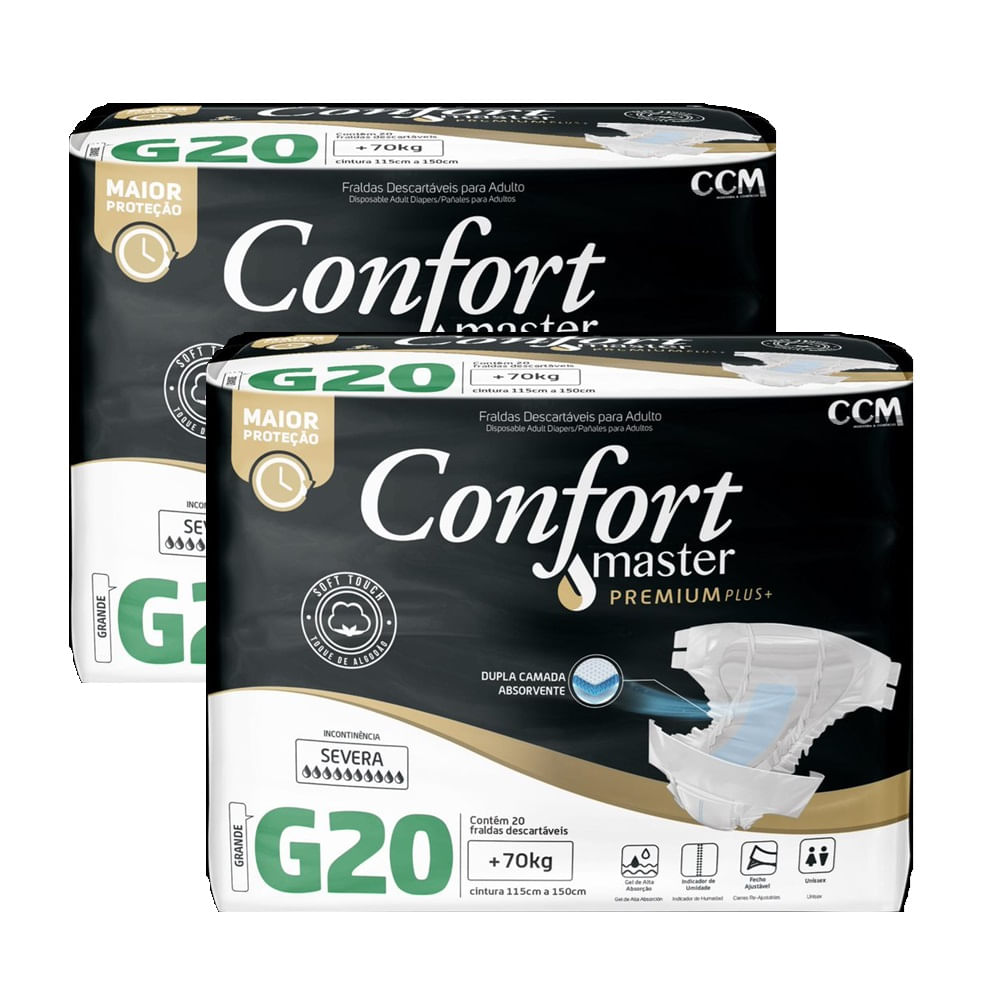 Kit 2 Fraldas Geriátricas Confort Premium Eco G 20 Un