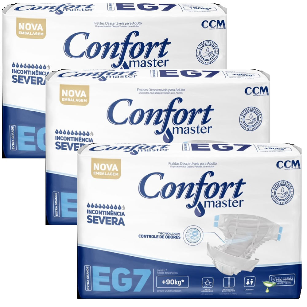 Kit 3 Fraldas Geriátricas Confort Master Regular Extra G 7un