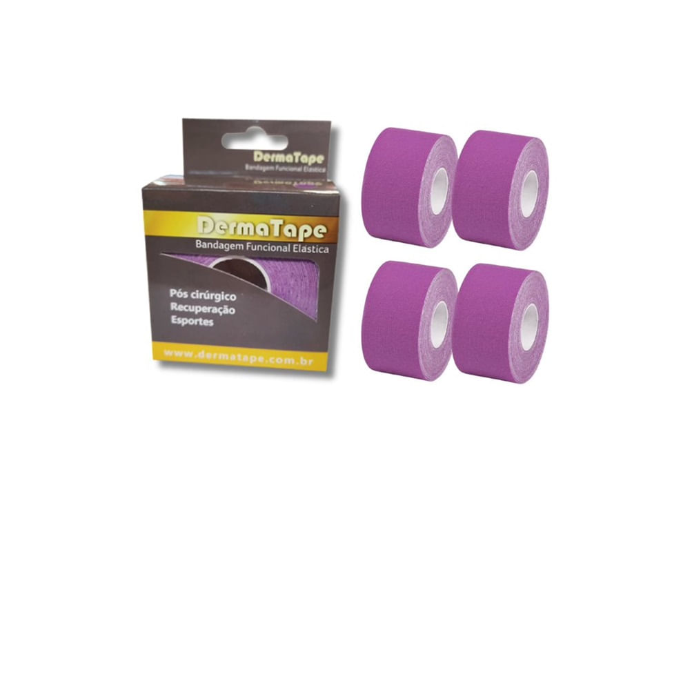 Kit 4 Bandagem Funcional Elástica Derma Tape Bioland Roxo