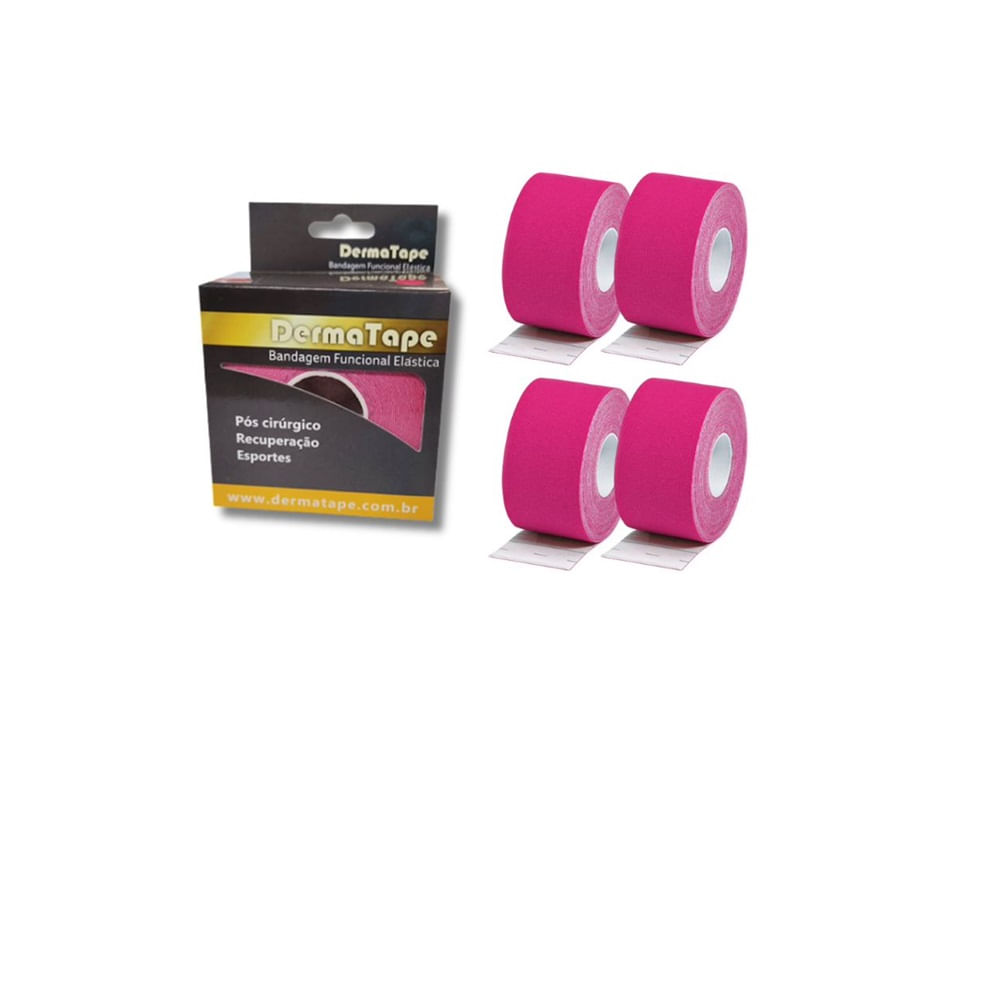 Kit 4 Bandagem Funcional Elástica Derma Tape Bioland Rosa