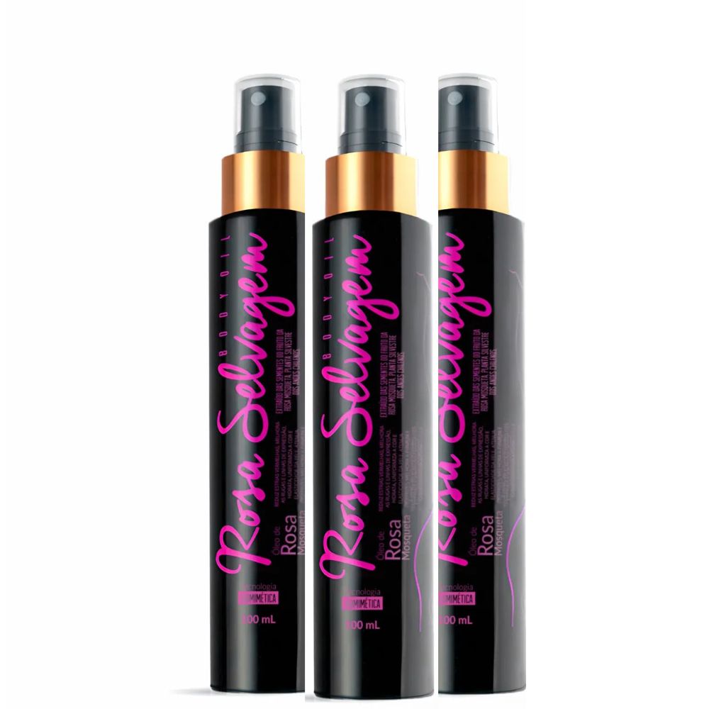Kit 3 Un Óleo Corporal De Rosa Mosqueta Bodyoil Rosa Selvagem 100ml