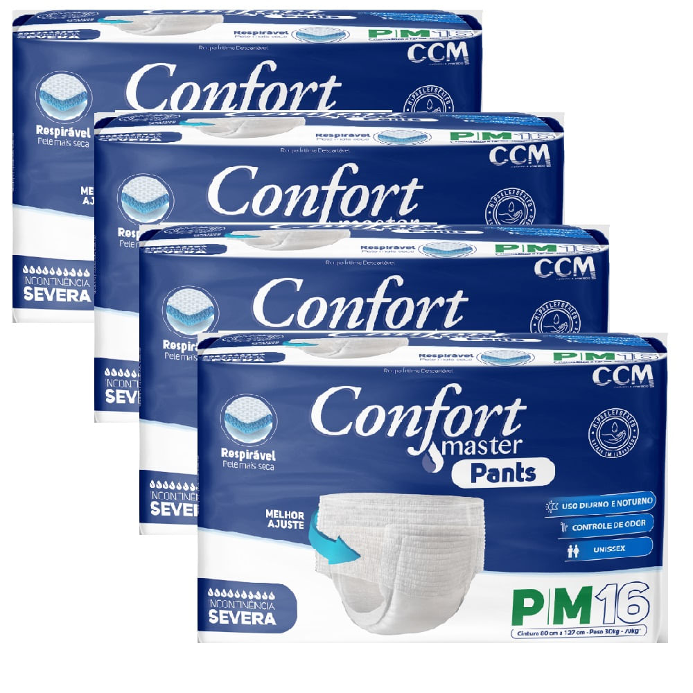 Kit 4 Fraldas Geriátricas Confort Master Pants Jumb P/M 16Un