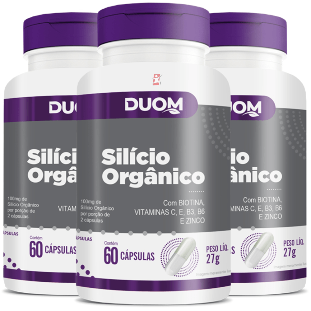 Kit 3 Silício Organico + Biotina + Vitaminas C E B3 B6 + Zinco Duom 60 Cápsulas Cada