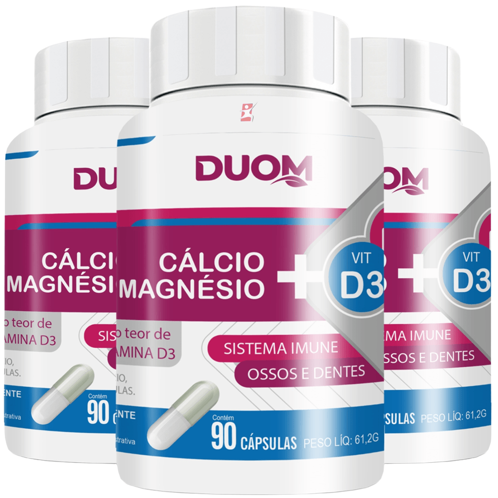 KIT 3 CÁLCIO + MAGNÉSIO + VITAMINAS K2 E D3 DUOM  90 CÁPSULAS CADA