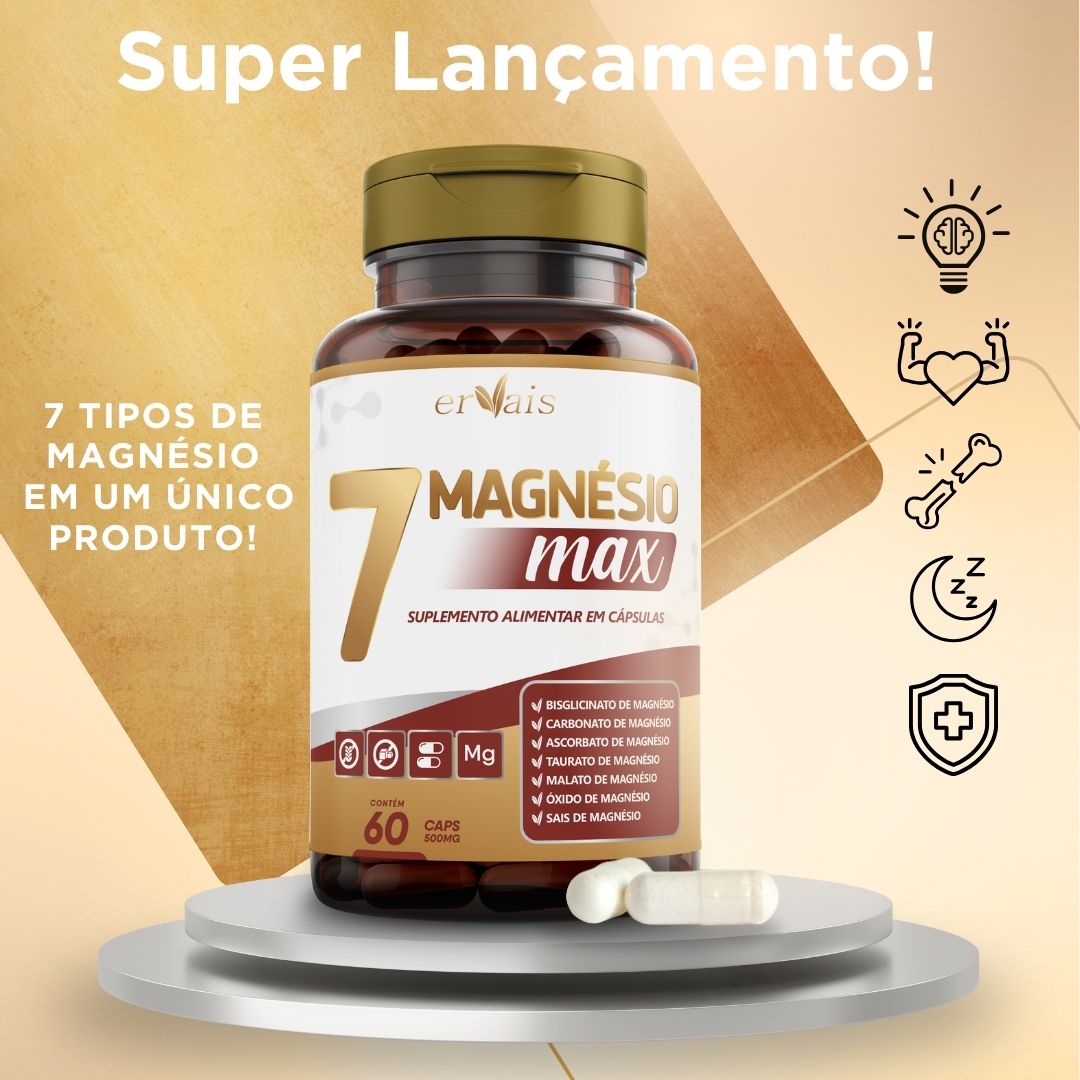 7 Magnésio Max Óxido + Bisglicinato + Malato + Carbonato + Taurato + Ascorbato 3 Frascos