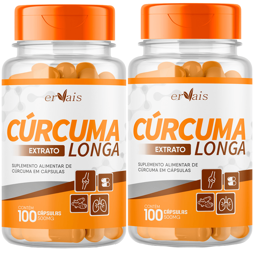 Curcuma Extrato Curcumina Longa Pura Açafrão 2 Frascos 100 cápsulas cada