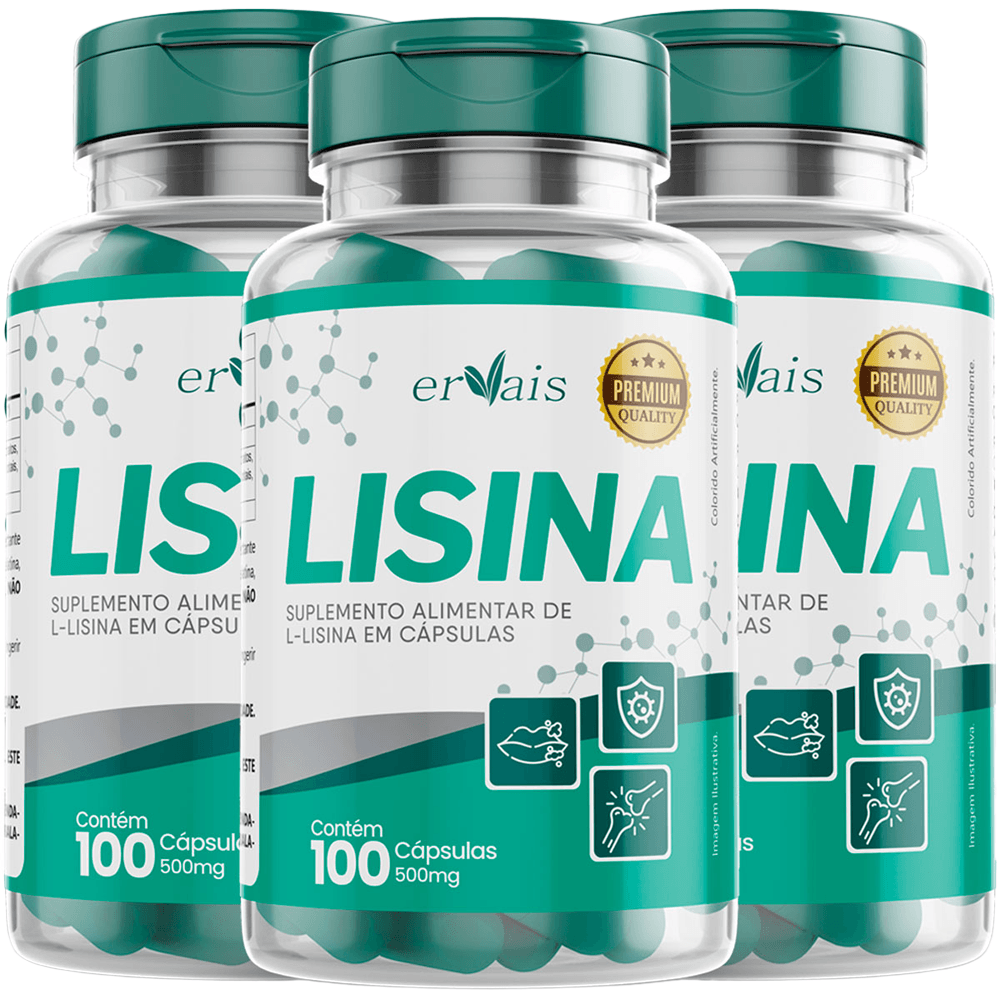 Lisina cápsulas Concentrada porção 3 Frascos 100 cápsulas cada