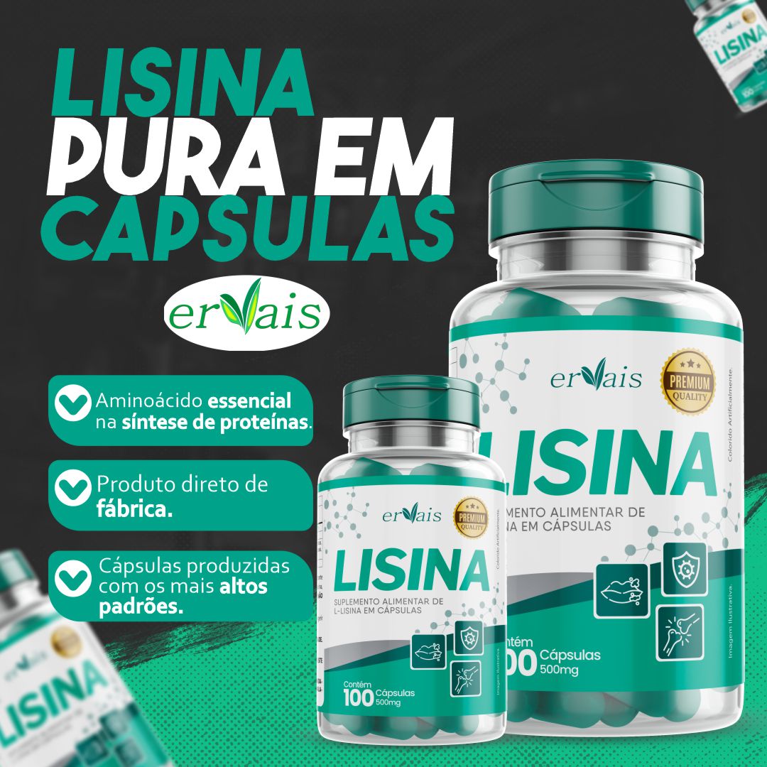 Lisina cápsulas Concentrada porção 3 Frascos 100 cápsulas cada